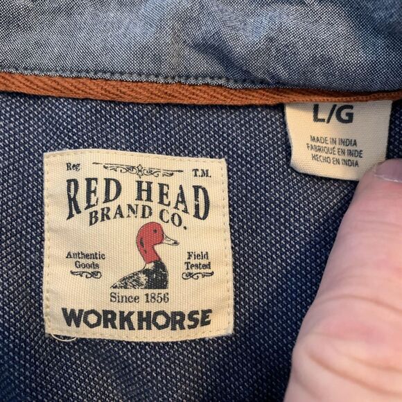 Red Head Workhorse Shirt Mens Large Blue Chambray Button Front Long Sleeve - Picture 2 of 6
